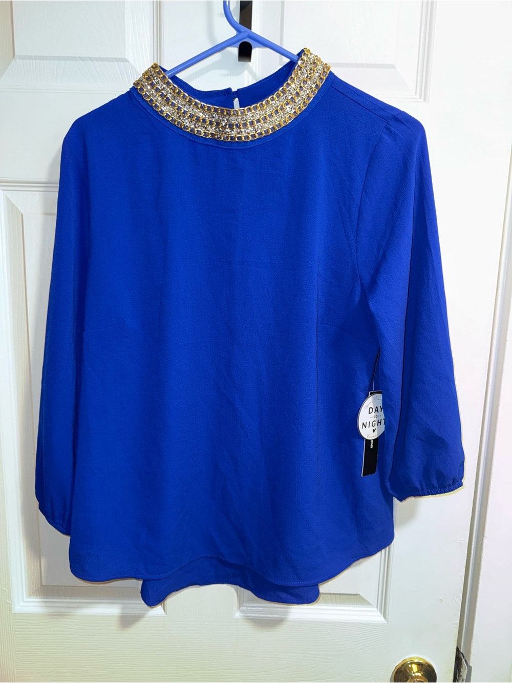 Moa Moa Royal Blue Blouse with Gold Jeweled Collar